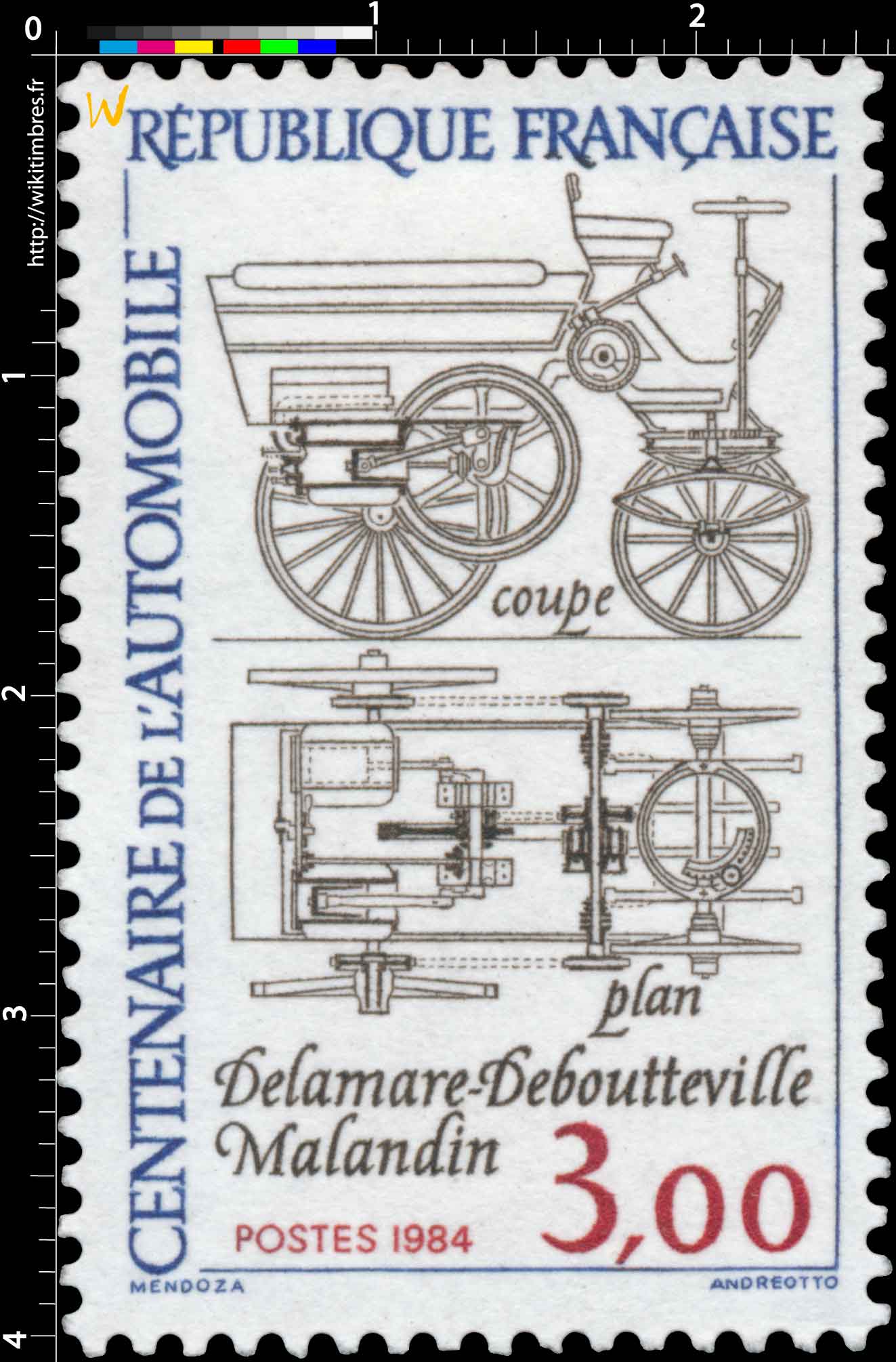 1984 CENTENAIRE DE L'AUTOMOBILE Delamare-Deboutteville Malandin coupe-plan