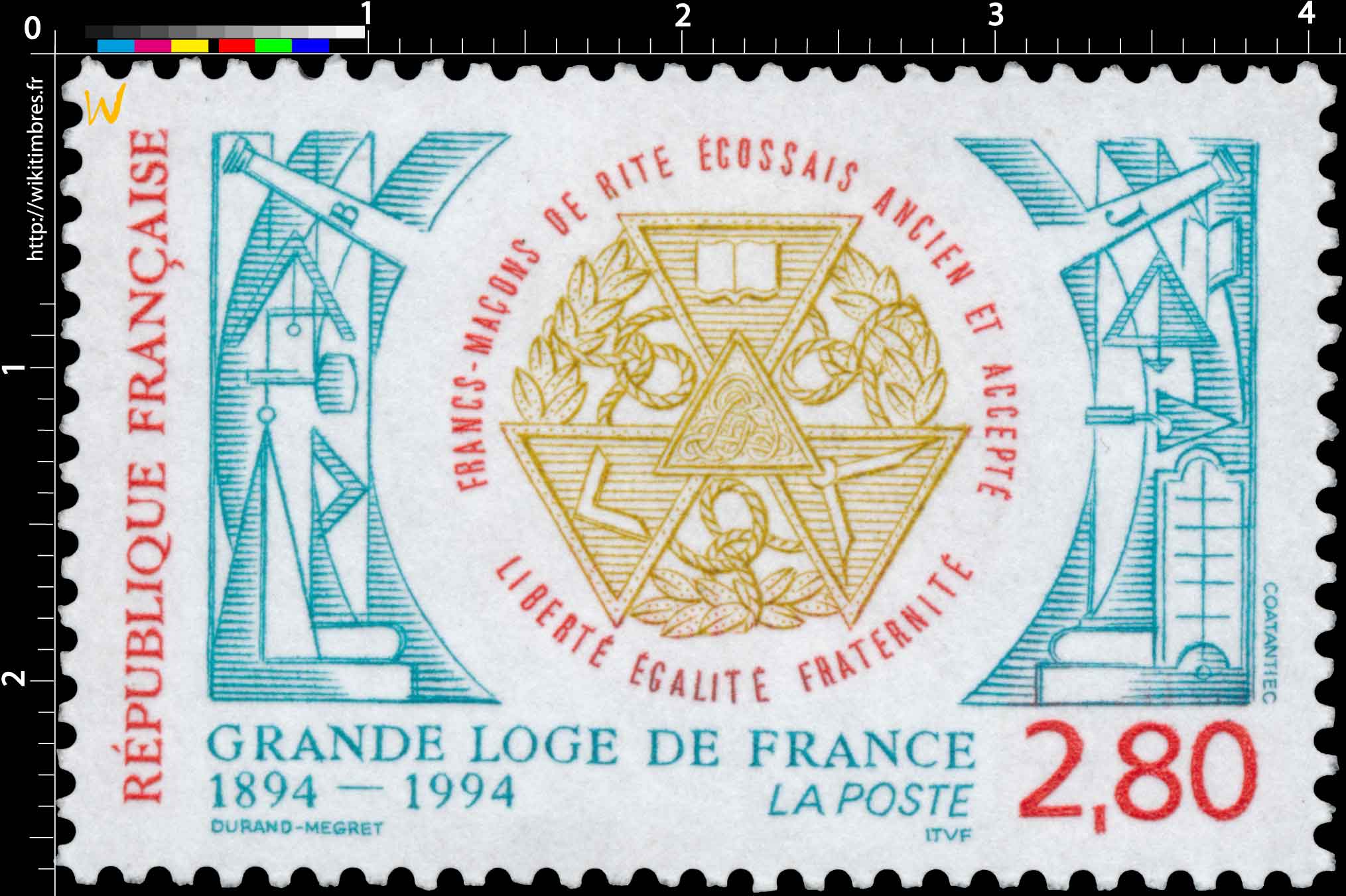 GRANDE LOGE DE FRANCE 1894-1994 FRANC-MAÇON DE RITE ÉCOSSAIS ANCIEN ET ACCEPTE LIBERTÉ EGALITE FRATERNITÉ