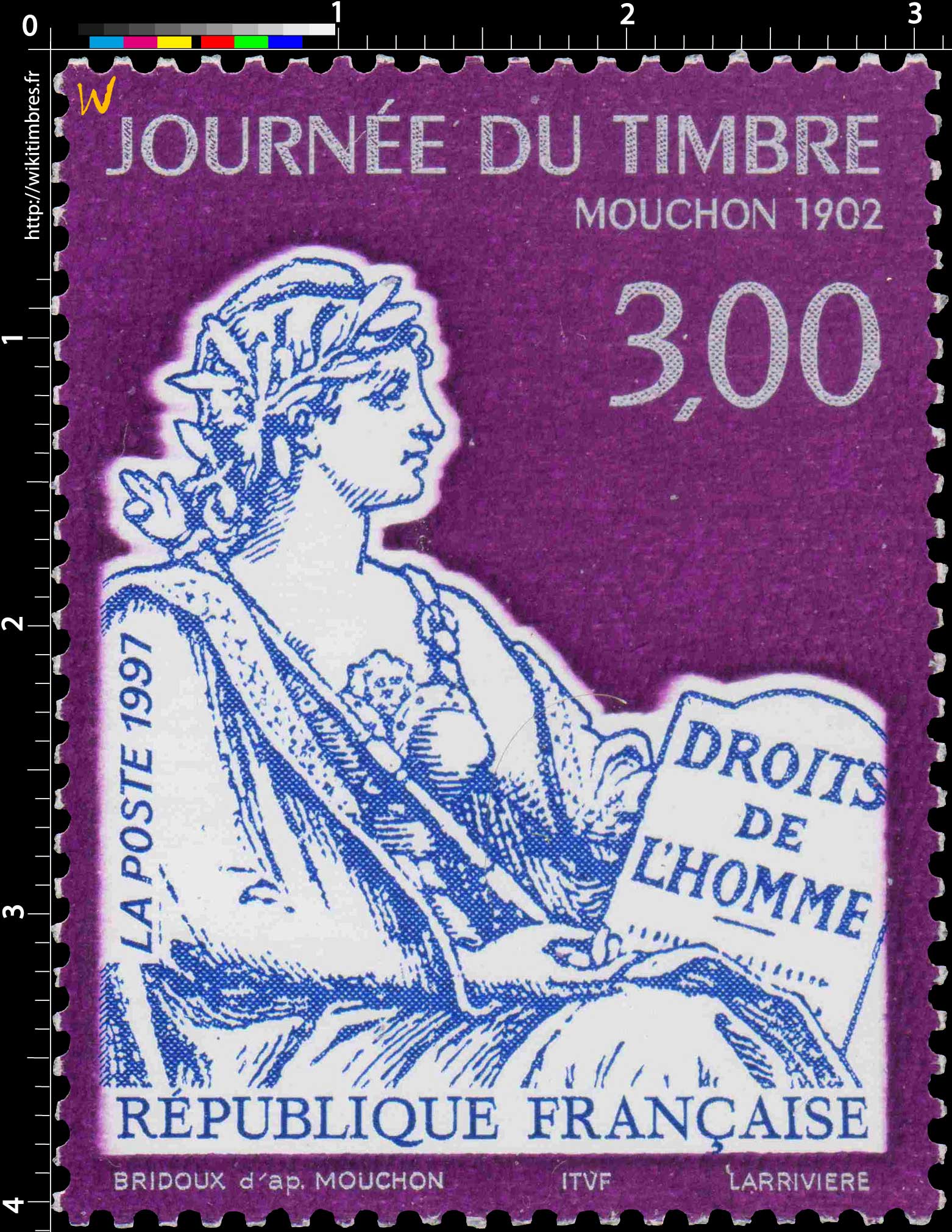 1997 JOURNÉE DU TIMBRE MOUCHON 1902 DROITS DE L'HOMME