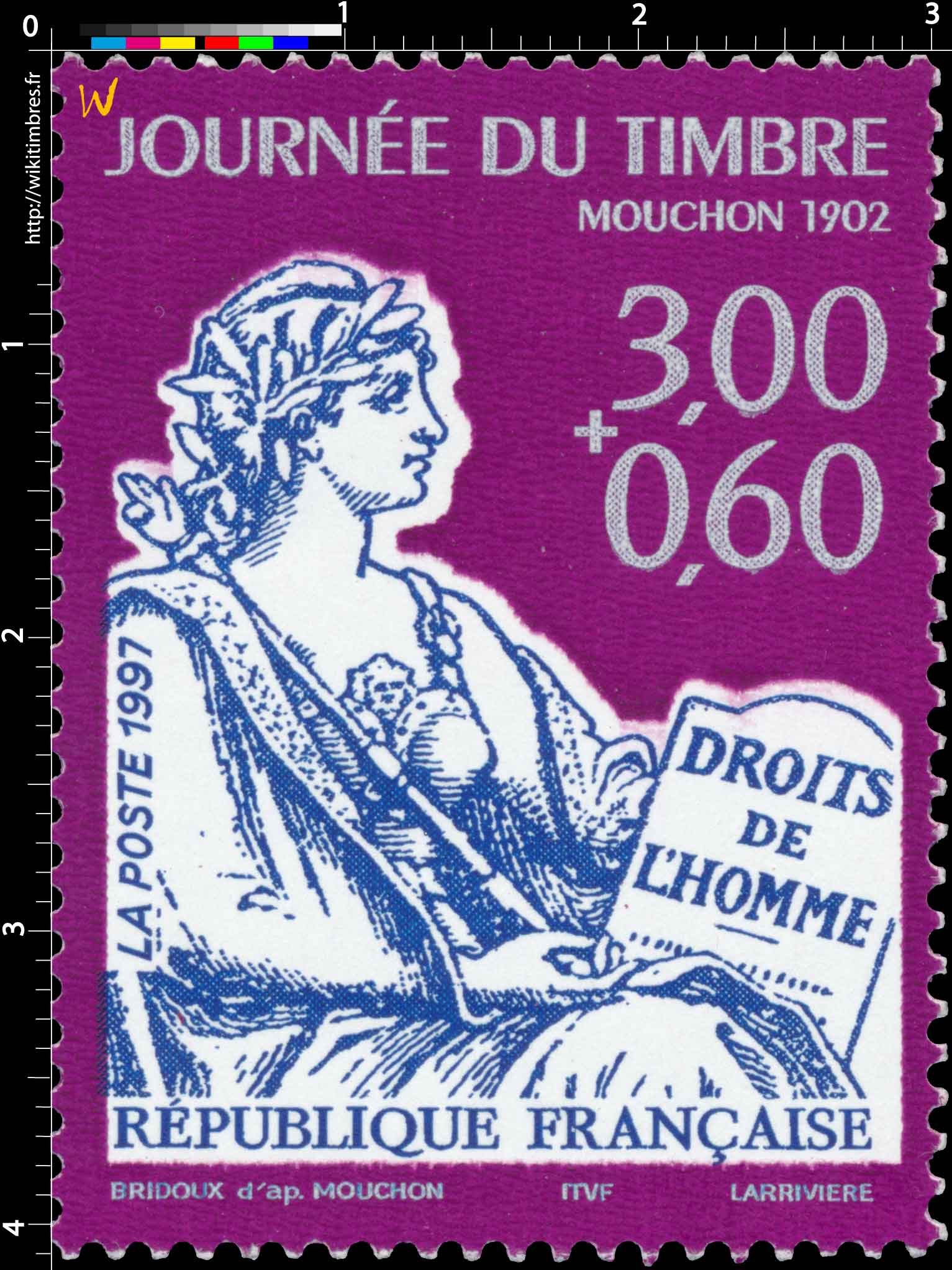 1997 JOURNÉE DU TIMBRE MOUCHON 1902 DROITS DE L'HOMME