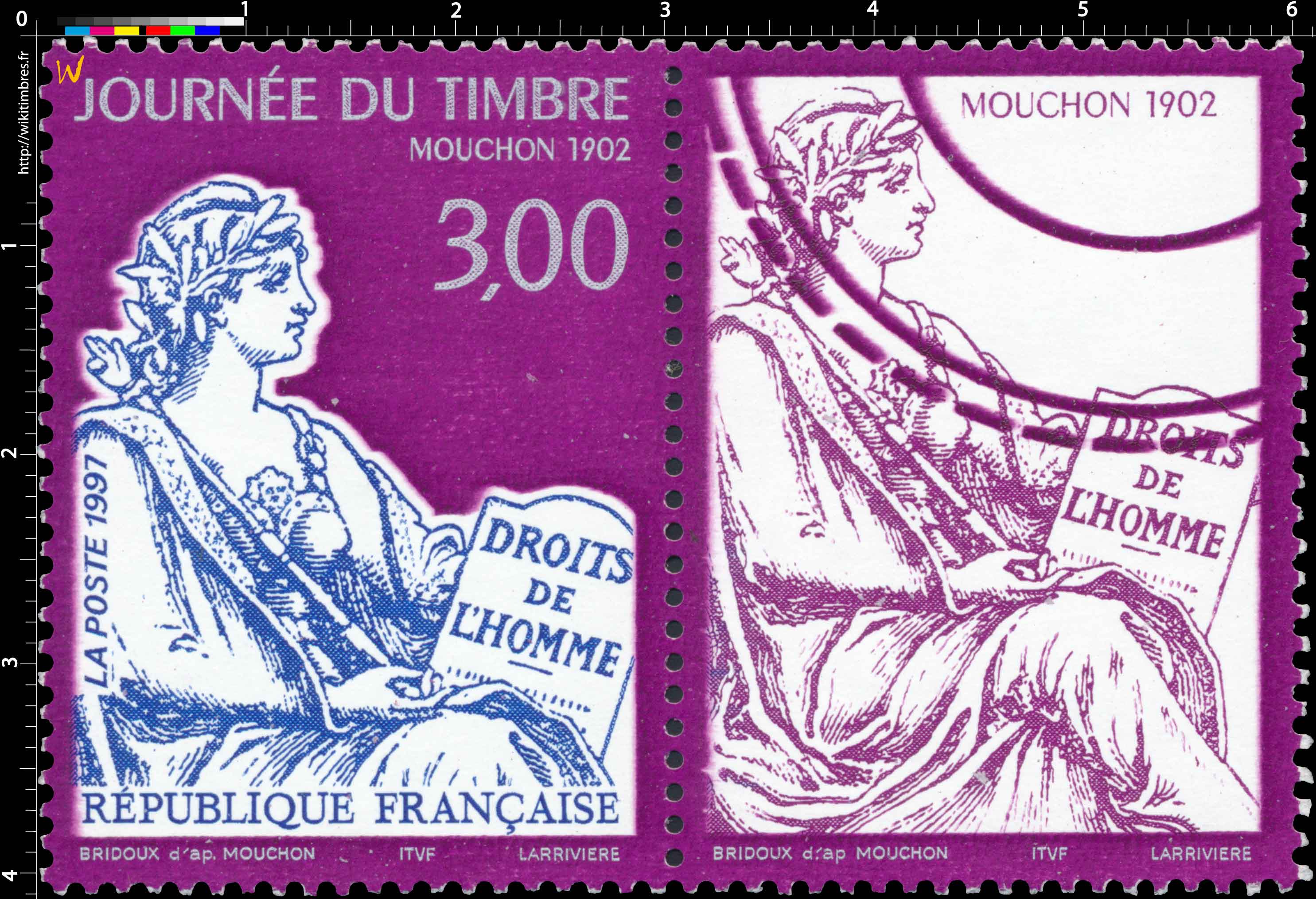 1997 JOURNÉE DU TIMBRE MOUCHON 1902 DROITS DE L'HOMME