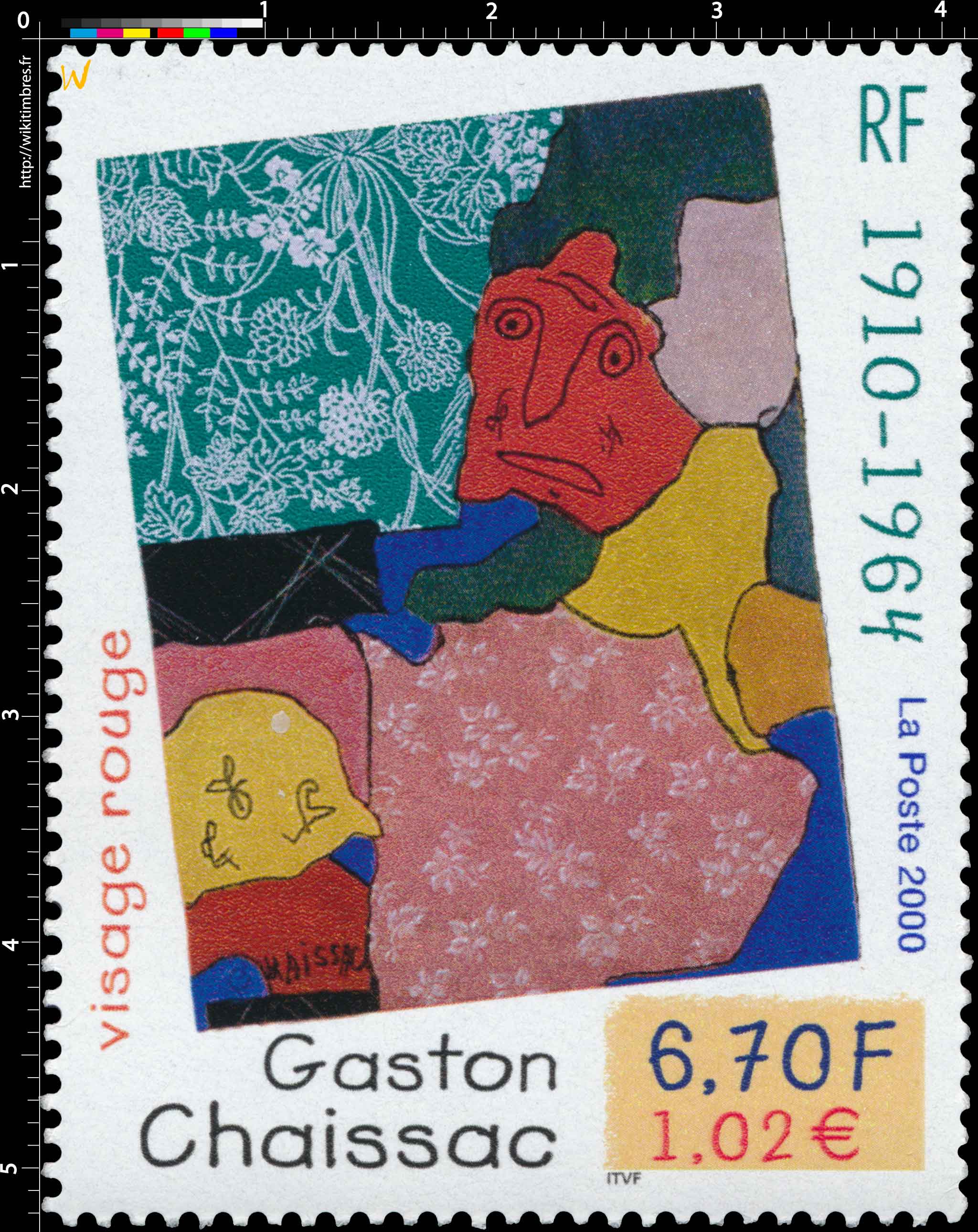 2000 Gaston Chaissac 1910 -1964 visage rouge