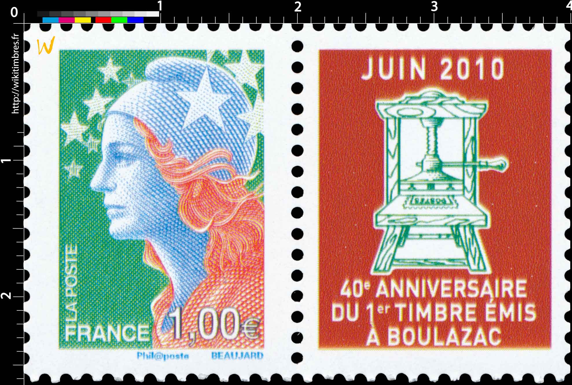 40e ANNIVERSAIRE DU 1 ER TIMBRE ÉMIS A BOULAZAC