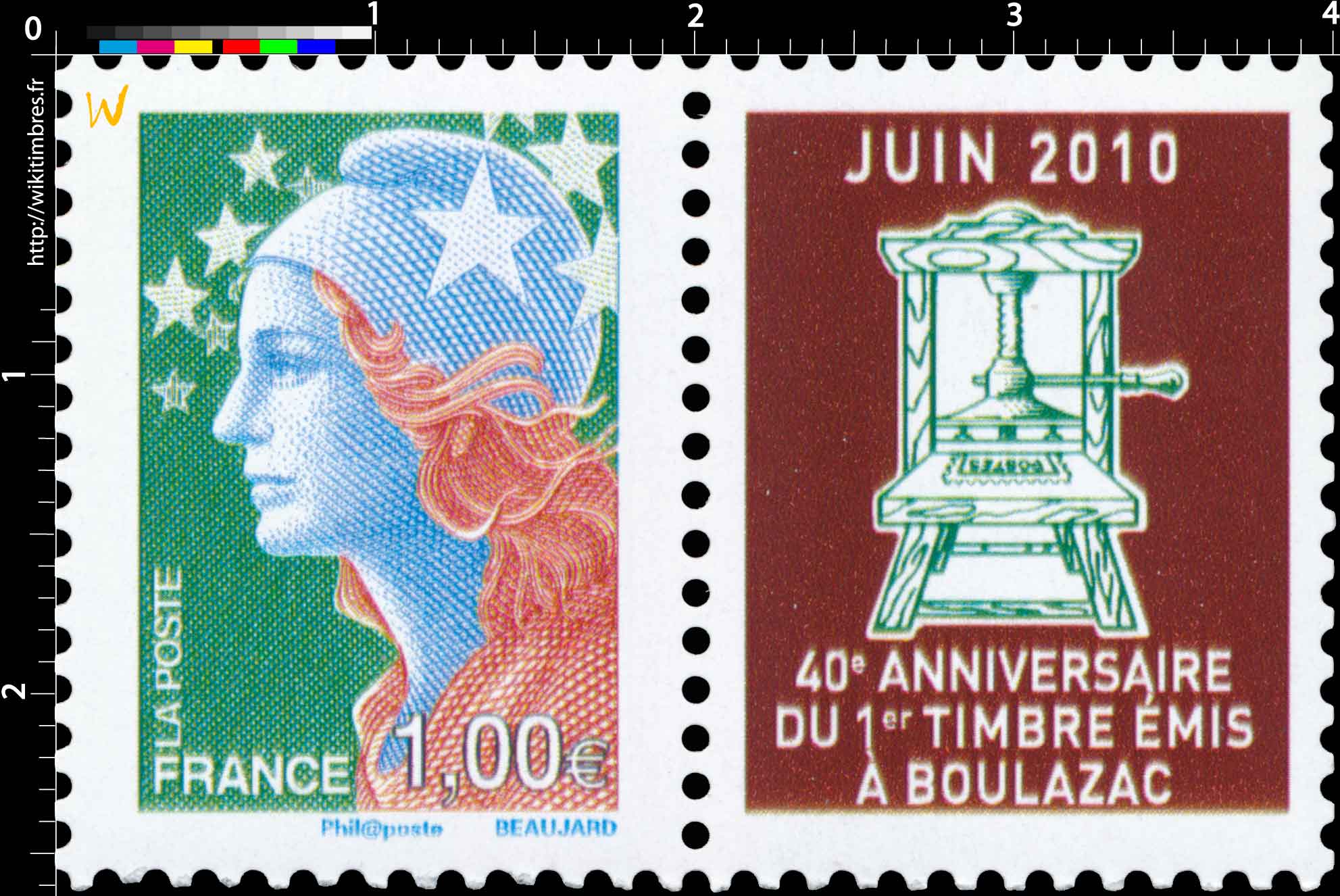 40e ANNIVERSAIRE DU 1ER TIMBRE ÉMIS A BOULAZAC