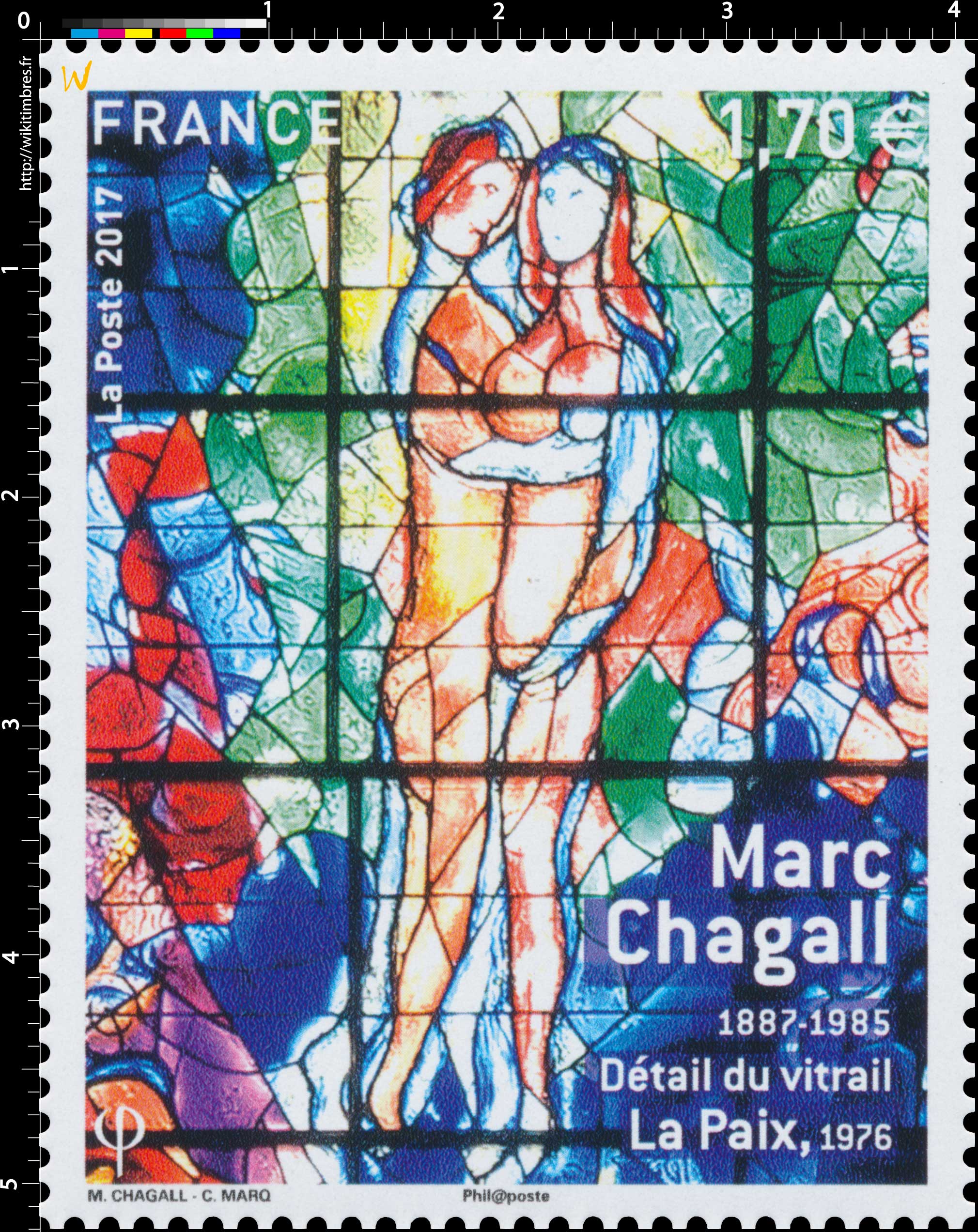 2017 Marc Chagall 1887-1985 - Détail du vitrail La Paix 1976