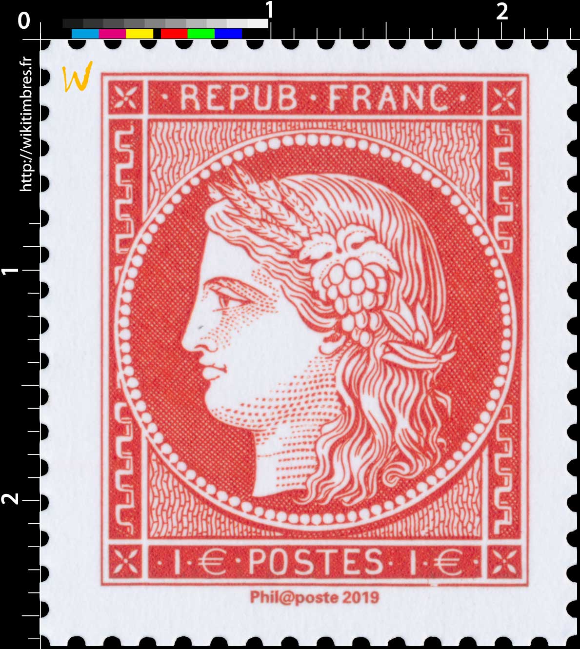 2019 Patrimoine de France - Cérès 1 franc vermillon