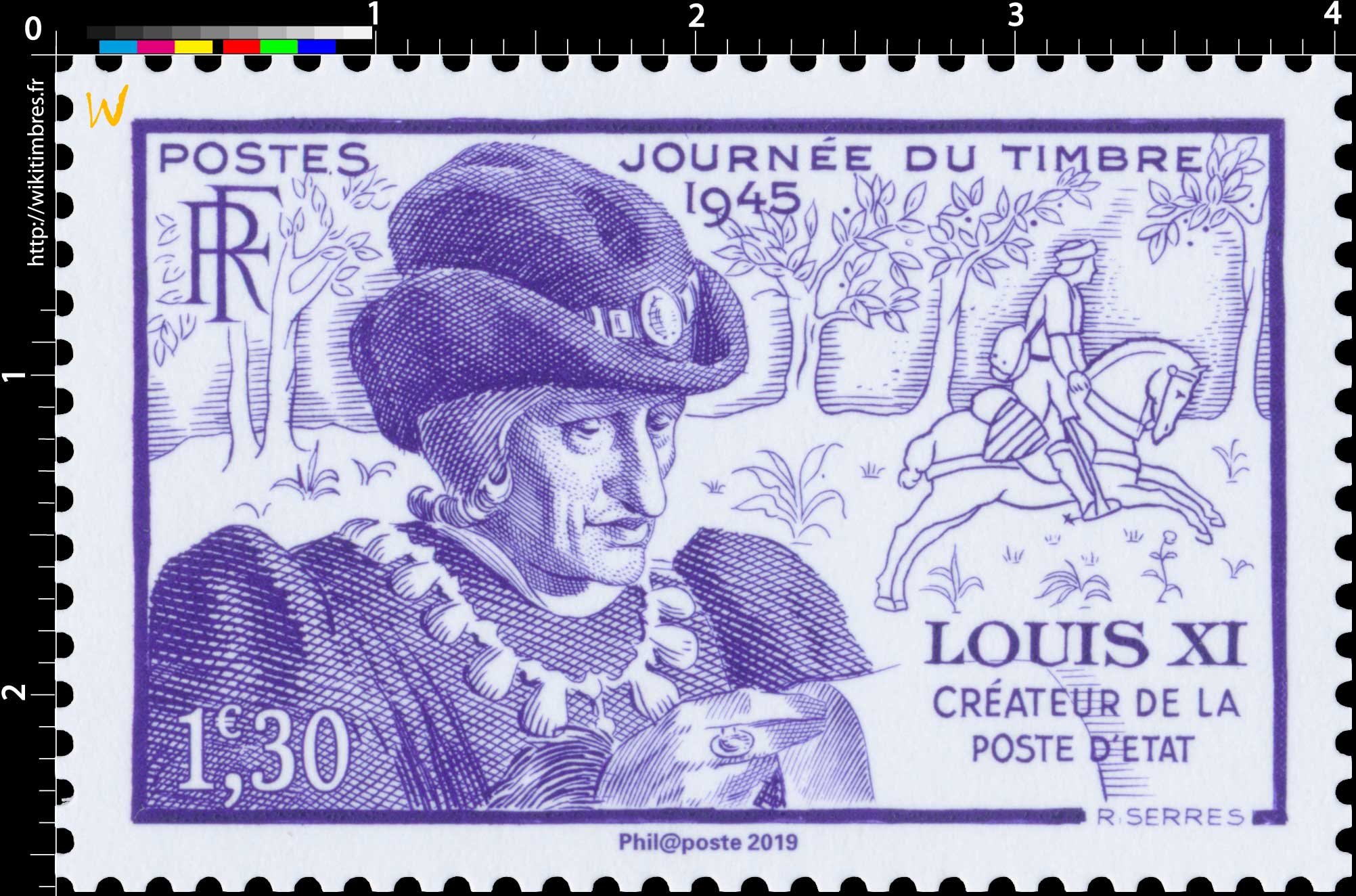 2019 Patrimoine de France - JOURNÉE DU TIMBRE 1945 LOUIS XI CRÉATEUR DE LA POSTE D'ÉTAT
