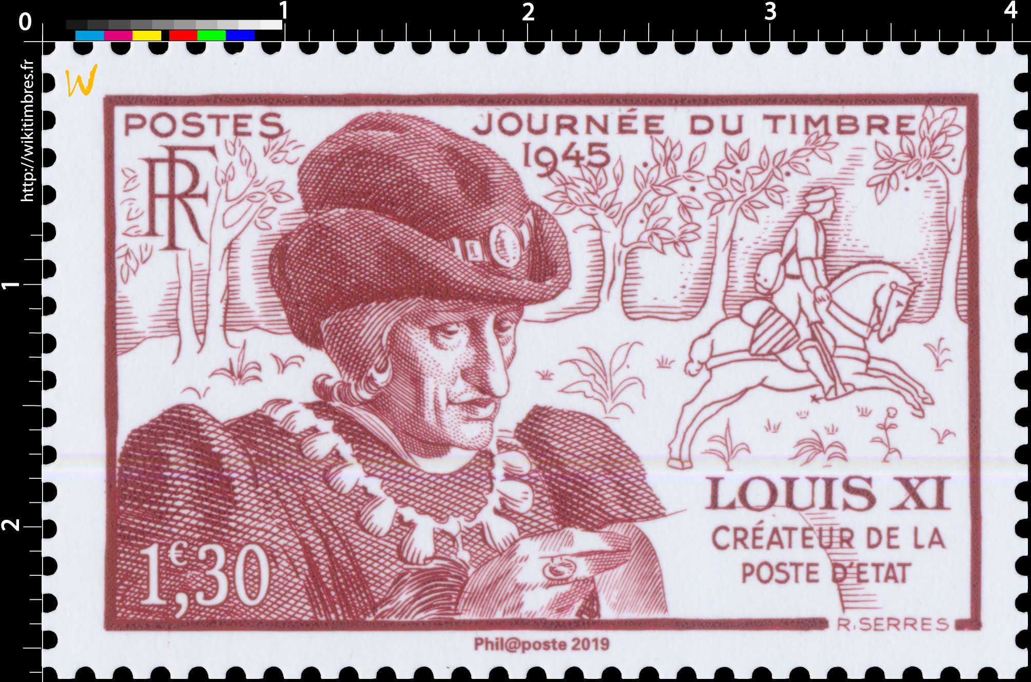 2019 Patrimoine de France - JOURNÉE DU TIMBRE 1945 LOUIS XI CRÉATEUR DE LA POSTE D'ÉTAT