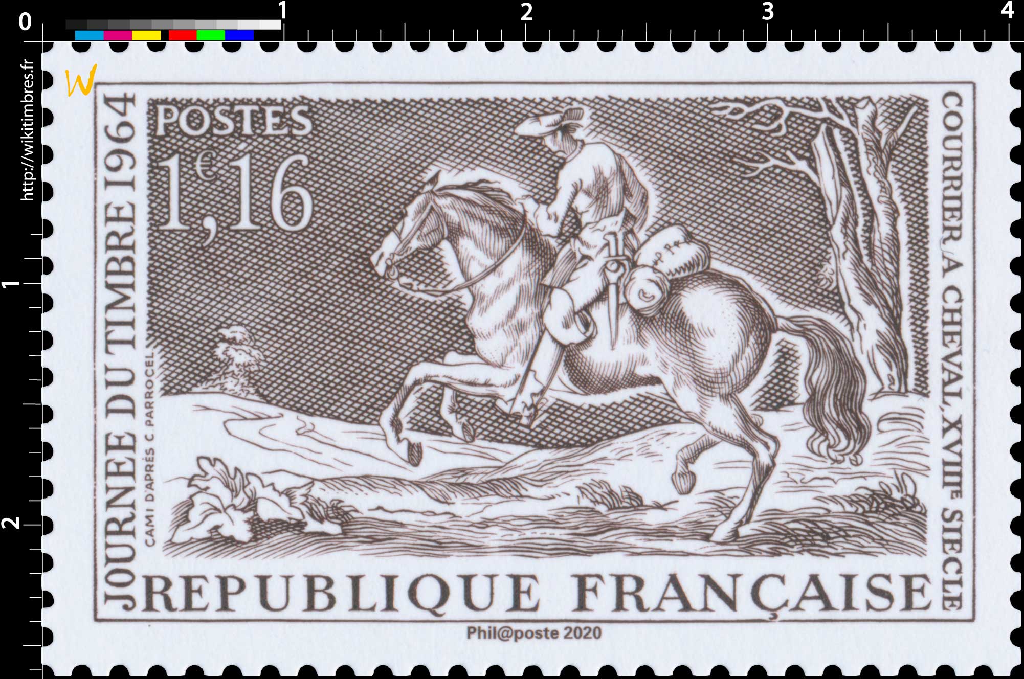 2020 Patrimoine de France - JOURNÉE DU TIMBRE 1964 COURRIER A CHEVAL, XVIIIe SIÈCLE