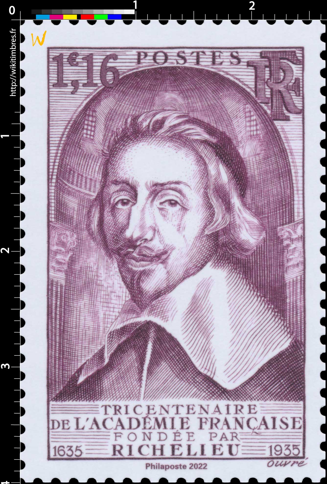 2022 Patrimoine de France - TRICENTENAIRE DE L'ACADÉMIE FRANÇAISE FONDÉE PAR RICHELIEU 1635-1935
