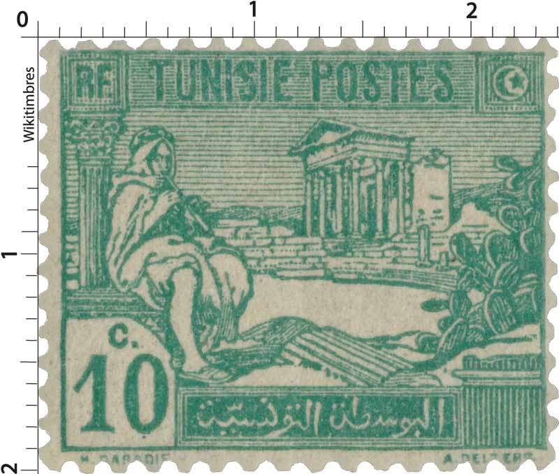 Tunisie - Ruines du Capitole du Dougga. Joueur de pipeau