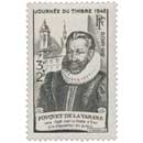 JOURNÉE DU TIMBRE 1946 FOUQUET DE LA VARANE vers 1598, met la poste d'État à la disposition du public
