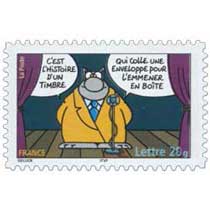 C'EST L'HISTOIRE D'UN TIMBRE QUI COLLE UNE ENVELOPPE POUR L'EMMENER EN BOÎTE