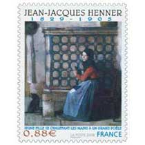 JEAN-JACQUES HENNER 1829-1905 JEUNE FILLE SE CHAUFFANT LES MAINS À UN GRAND POÊLE