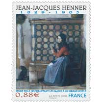 JEAN-JACQUES HENNER 1829-1905 JEUNE FILLE SE CHAUFFANT LES MAINS À UN GRAND POÊLE