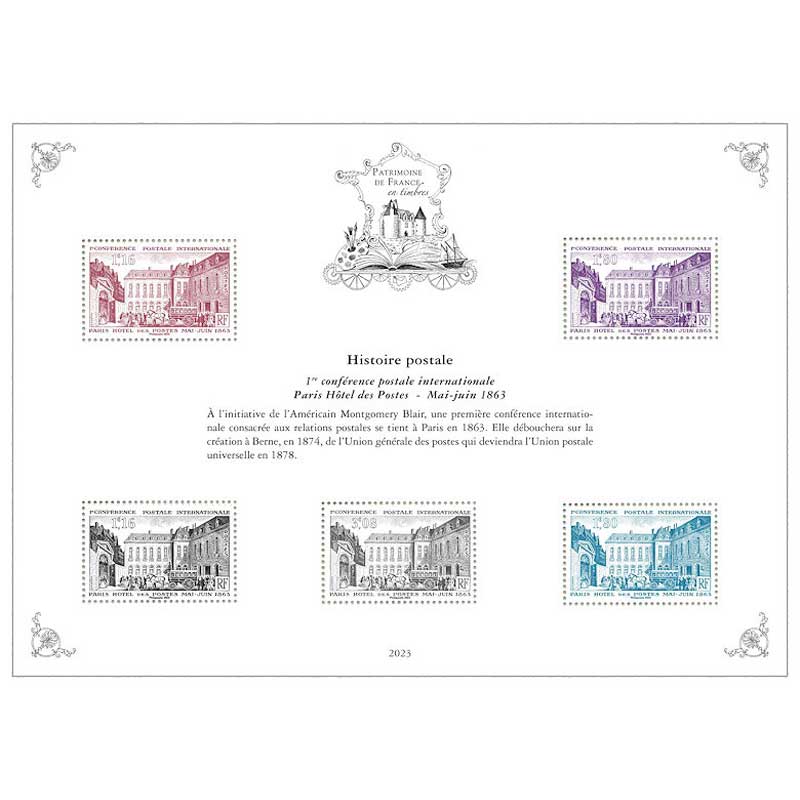 2023 Patrimoine de France en timbres - 1RE CONFÉRENCE POSTALE INTERNATIONALE PARIS HÔTEL DES POSTES MAI-JUIN 1863