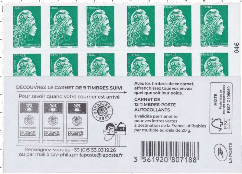 2020 Découvrez le carnet de 9 timbres suivi