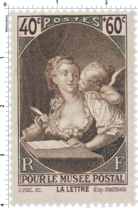 Timbre : POUR LE MUSÉE POSTAL LA LETTRE d'après FRAGONARD