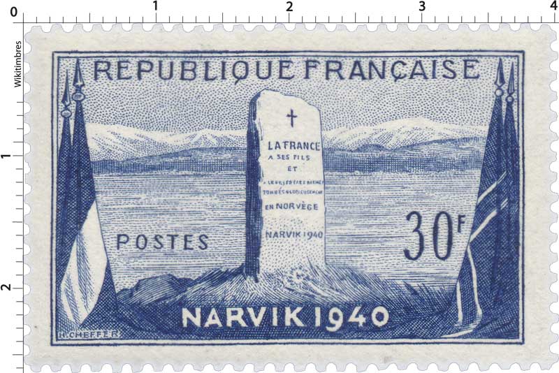 LA FRANCE A SES FILS ET A LEURS FRÈRES D'ARMES TOMBES GLORIEUSEMENT EN NORVÈGE NARVIK 1940