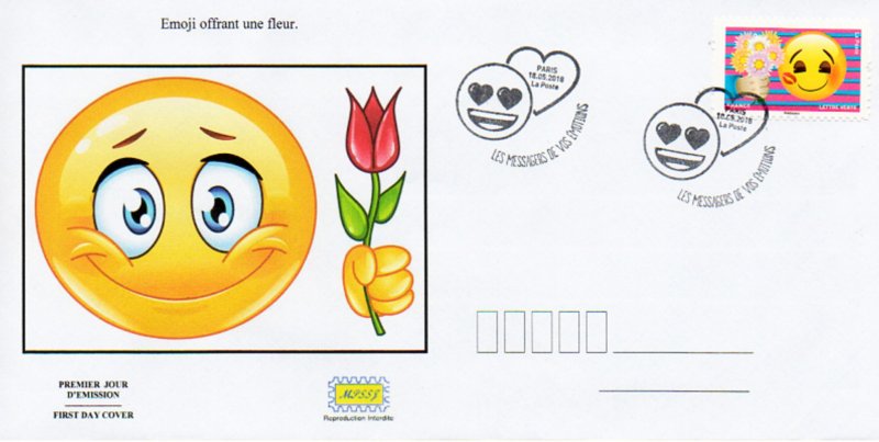 1961-. - Enveloppe, Timbre 2018, Lettre verte Emoji, Coeur, Smiley  Oblitération La Poste 03930A-01 (29-08-18)