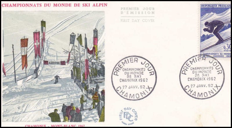 CHAMPIONNATS DU MONDE DE SKI ALPIN CHAMONIX 1962 L12R- ENVELOPPE 1ER JOUR 