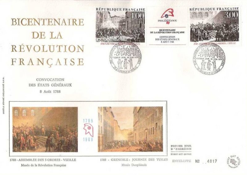 Enveloppe philatélique 1er jour du Bicentenaire de la révolution Française