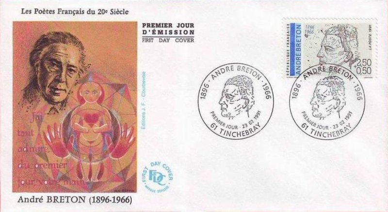 FDC > 1991 n°1682 Poète C/ Enveloppe Premier Jour André Breton      TBE 