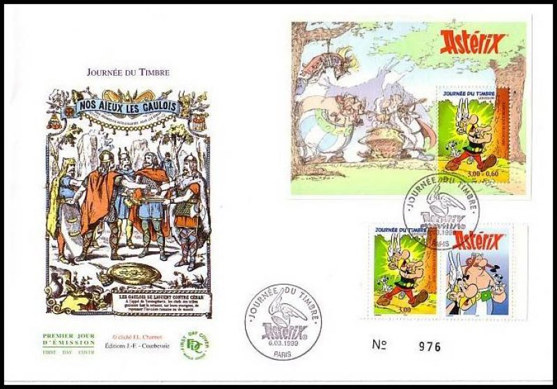 Carte postale journée du timbre La Poste Astérix Obélix Uderzo 1999 