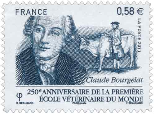 Timbre : 2011 Claude Bourgelat 250e anniversaire de la première école  vétérinaire du monde | WikiTimbres