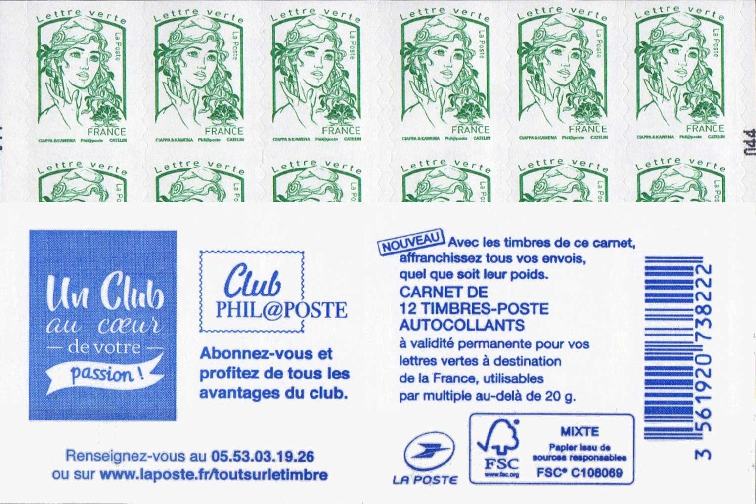 Carnet de 5 timbres poste France - B. Palissy - Label Emmaüs