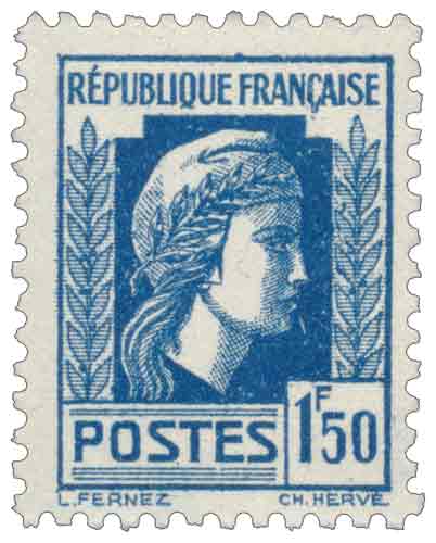 Timbre poste France année 1928 T.P. 1f.50+8f.50 bleu, N° 252 neuf