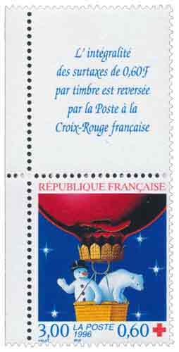 Croix Rouge Ours Blanc en montgolfière 1996 N° 3039 par des Livres Express Authentique Timbre de France de Collection Neuf